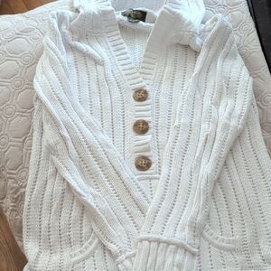 Eddie Bauer White Cable Knit Sweater